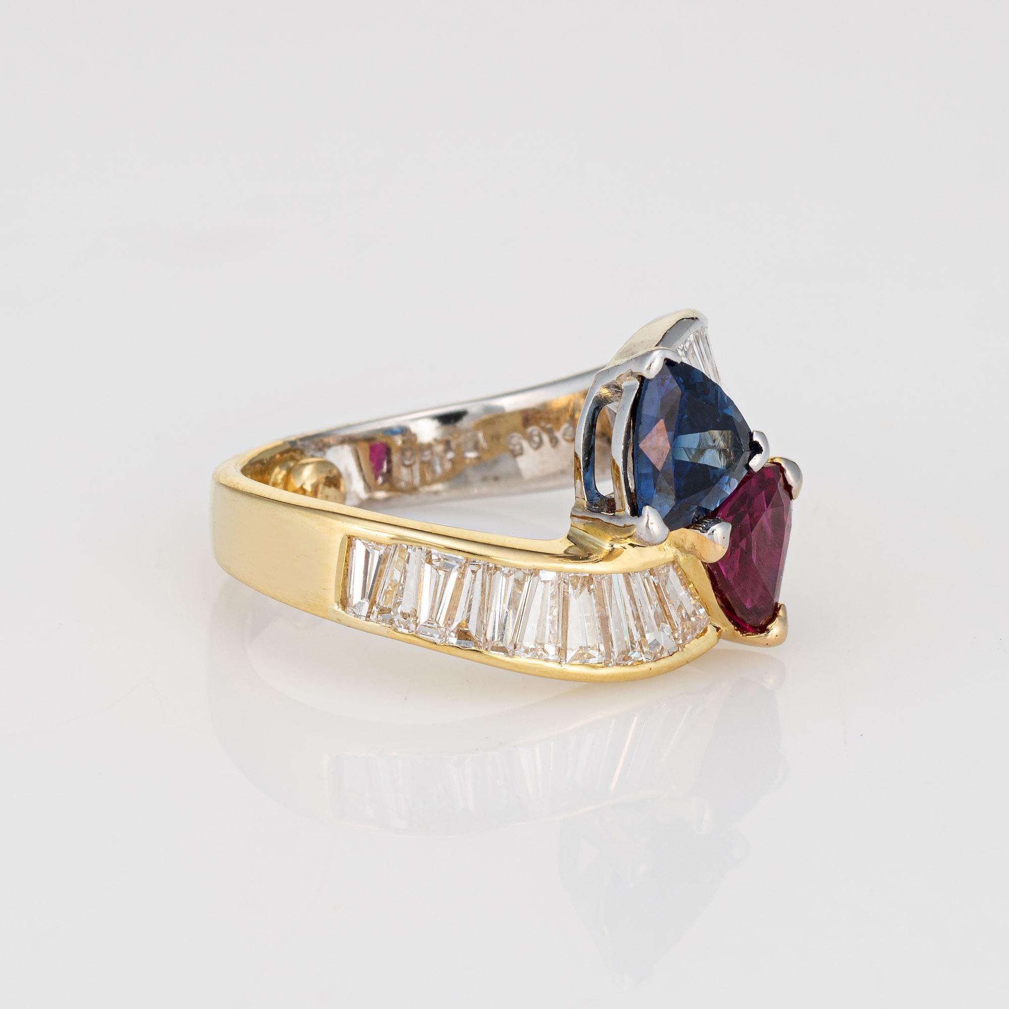 Modern Vintage Moi et Toi Ring Natural Ruby Sapphire Diamond CERT 18k Gold Engagement