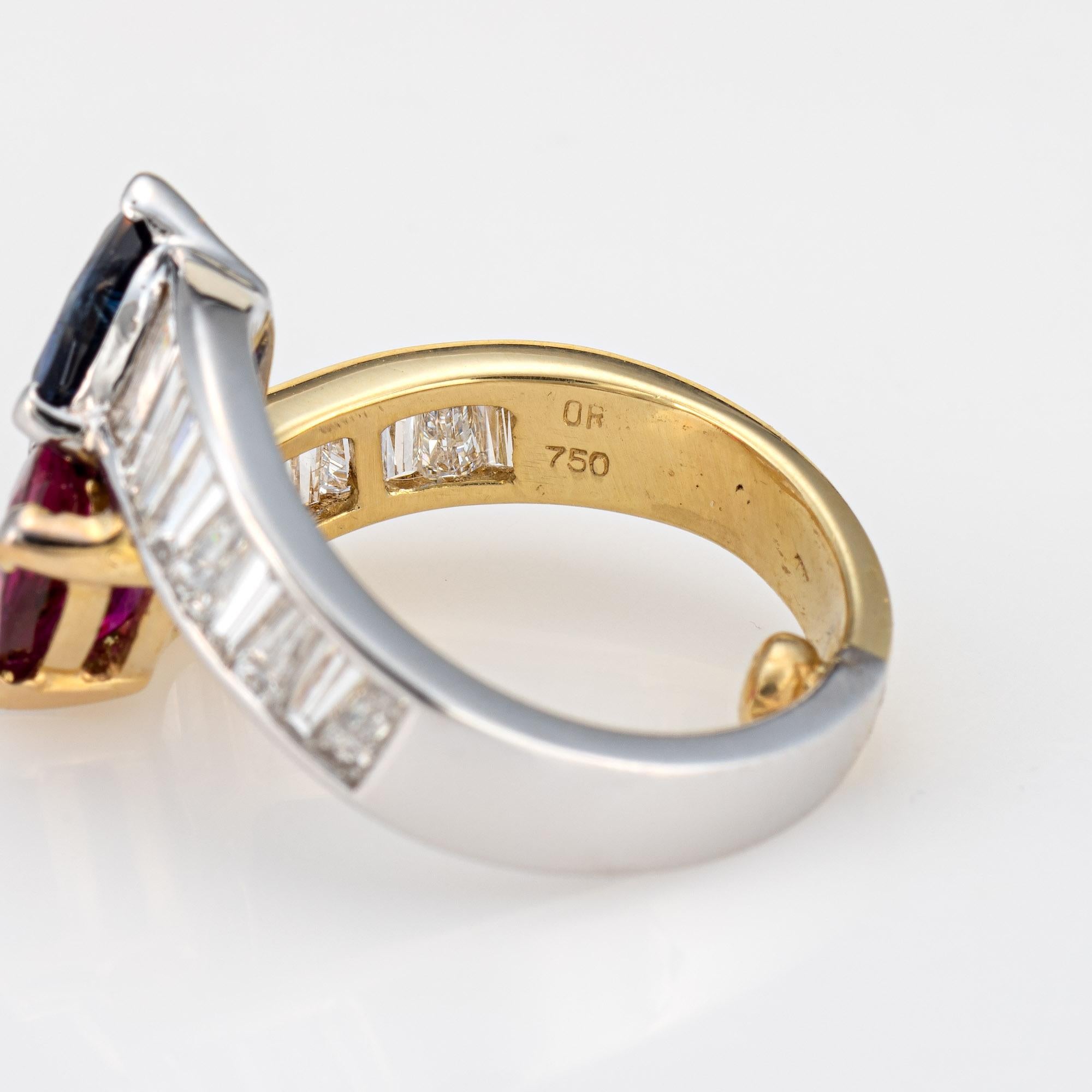 Vintage Moi et Toi Ring Natural Ruby Sapphire Diamond CERT 18k Gold Engagement 1