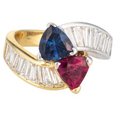 Vintage Moi et Toi Ring Natural Ruby Sapphire Diamond CERT 18k Gold Engagement