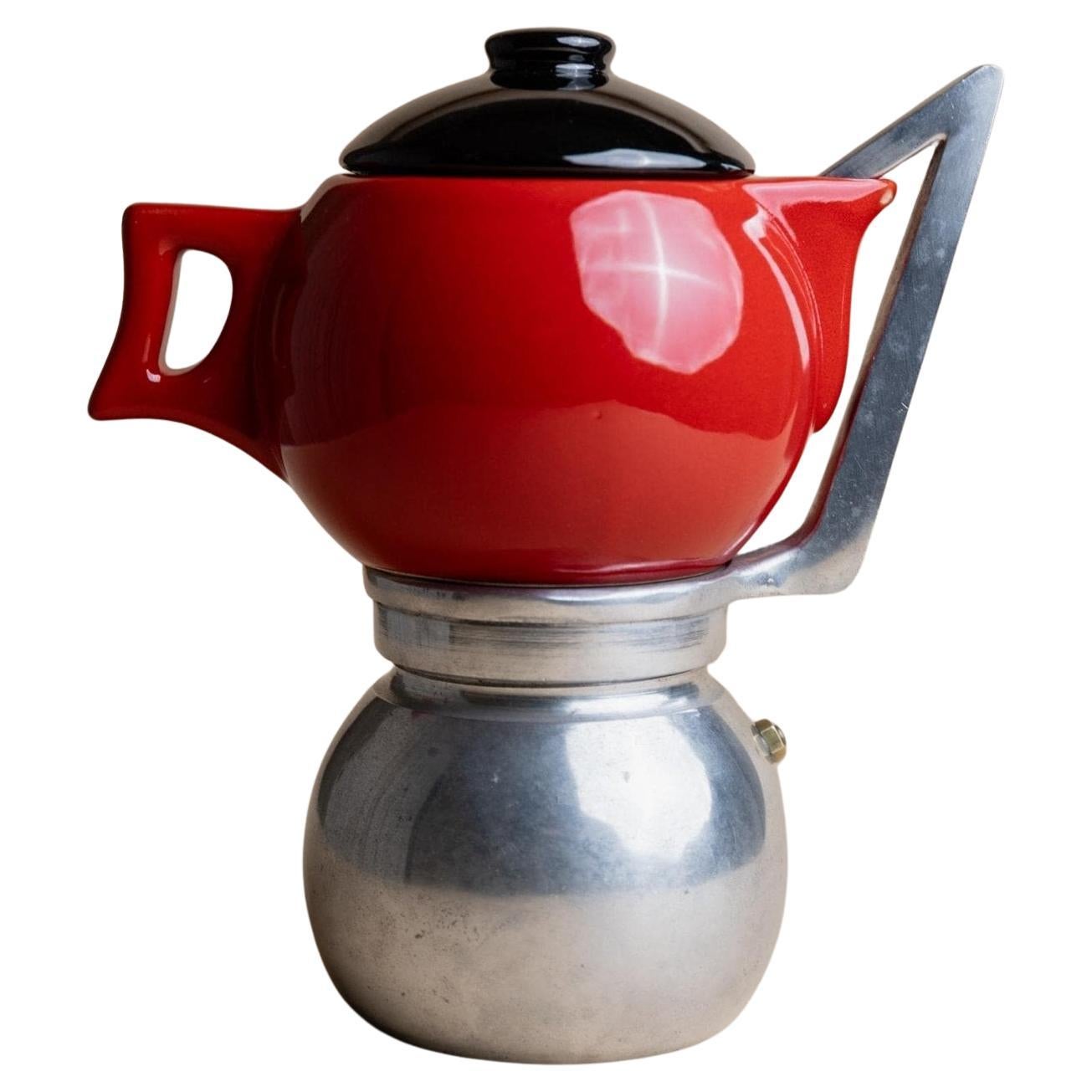 Vintage Moka Maker mit Keramiktopf - Rotes farbenfrohes Pop Art Design, 1980er