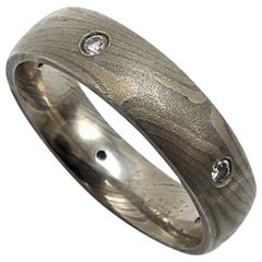 Anillo vintage Mokume Gane de plata de ley con diamantes y paladio