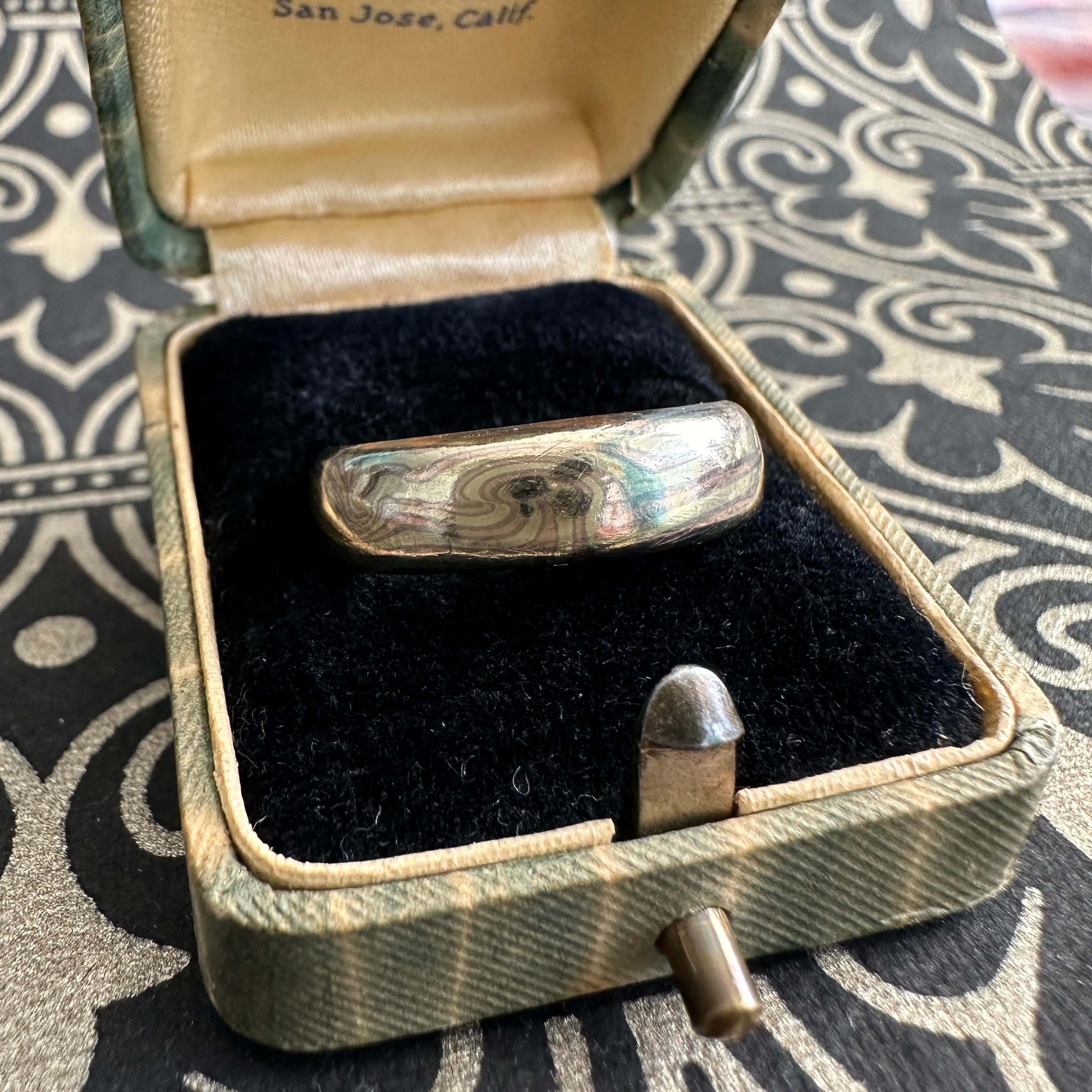 Vintage Mokume Gane Tri-color 14K Gold Band Ring 10