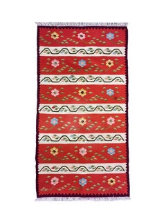 Vintage Moldavian Kilim Rug: 1950s Floral Wool Runner Striped Rug Carpet