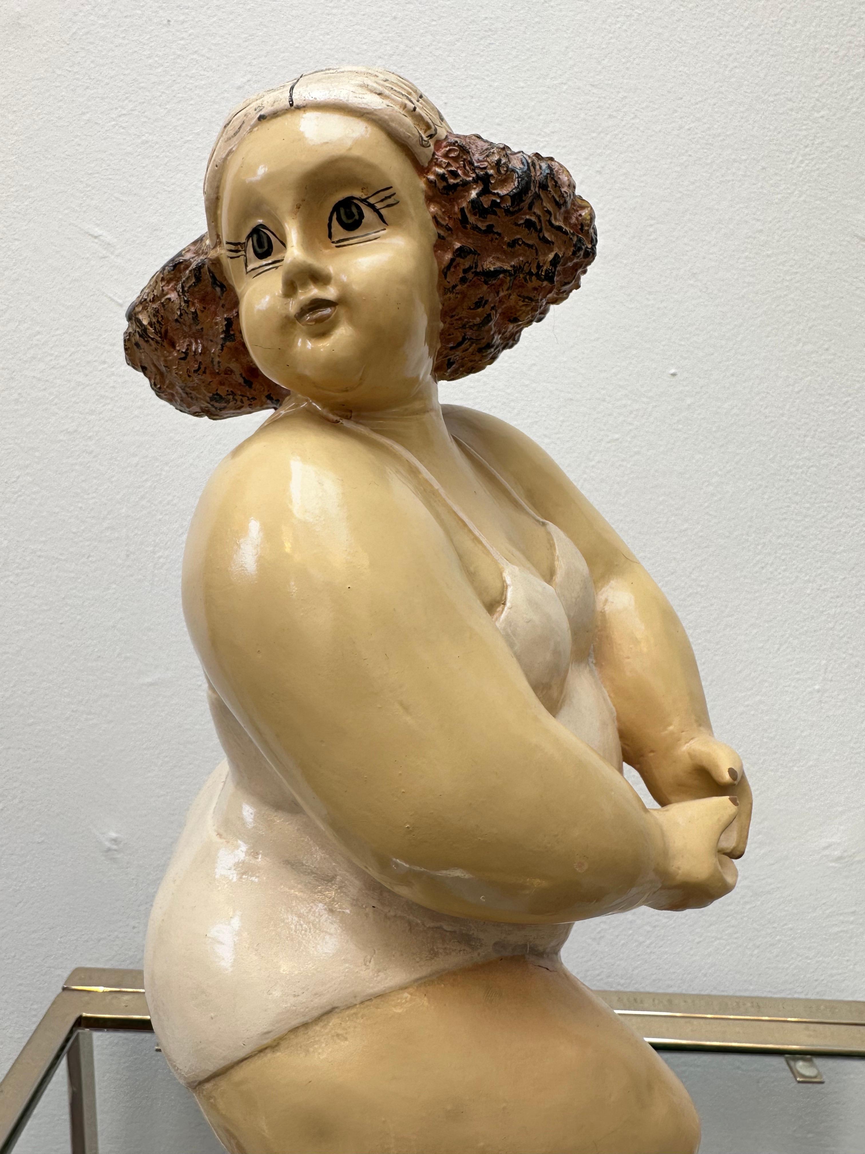 Vintage Molded Resin Hand Painted Dancing Ballerina Figurine Botero Style 8