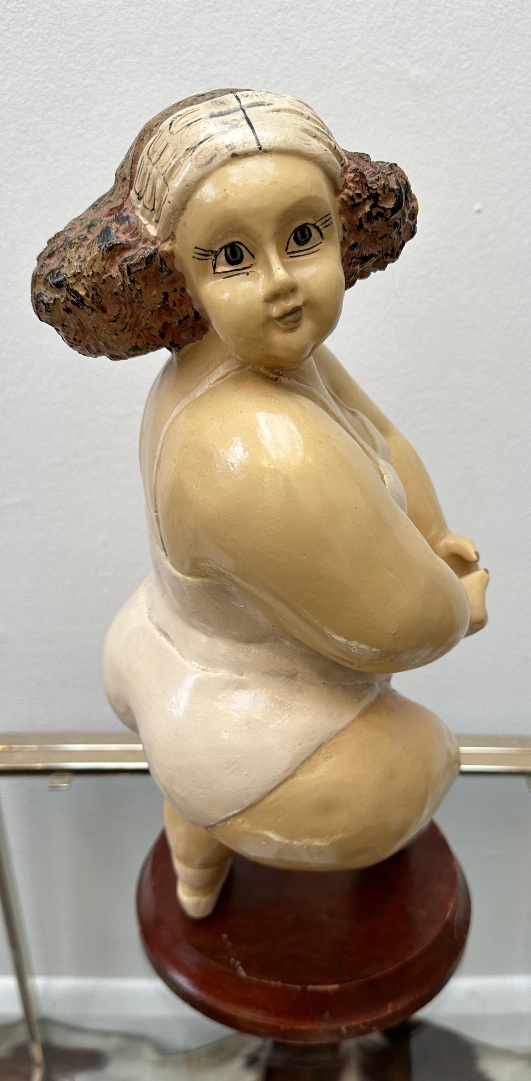 Hand-Crafted Vintage Molded Resin Hand Painted Dancing Ballerina Figurine Botero Style