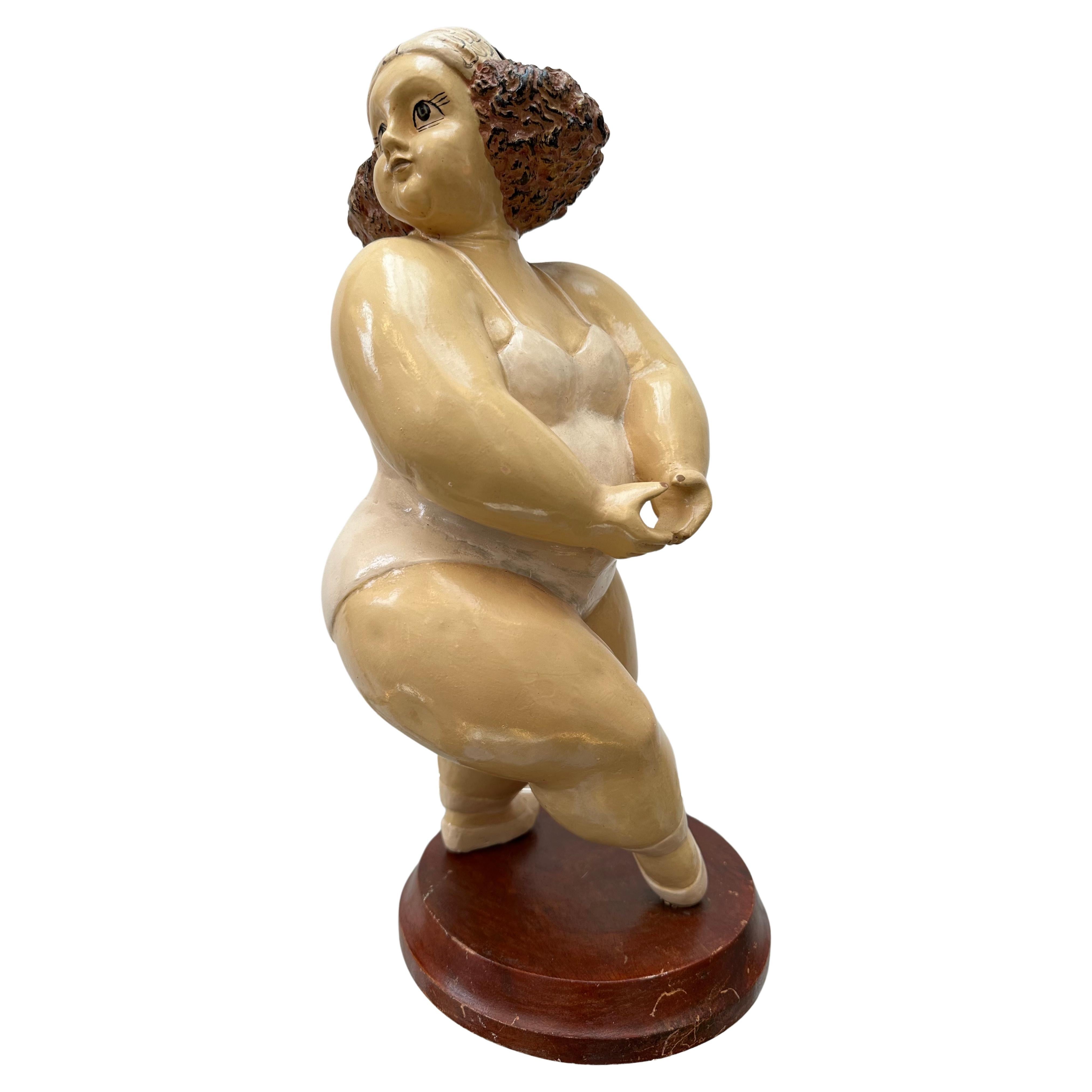 Vintage Molded Resin Hand Painted Dancing Ballerina Figurine Botero Style