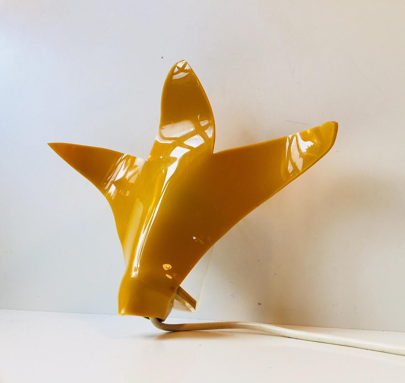 Mid-Century Modern Vintage Molded Yellow Perspex Wall Lamp in Shape of a Flower, 1970s