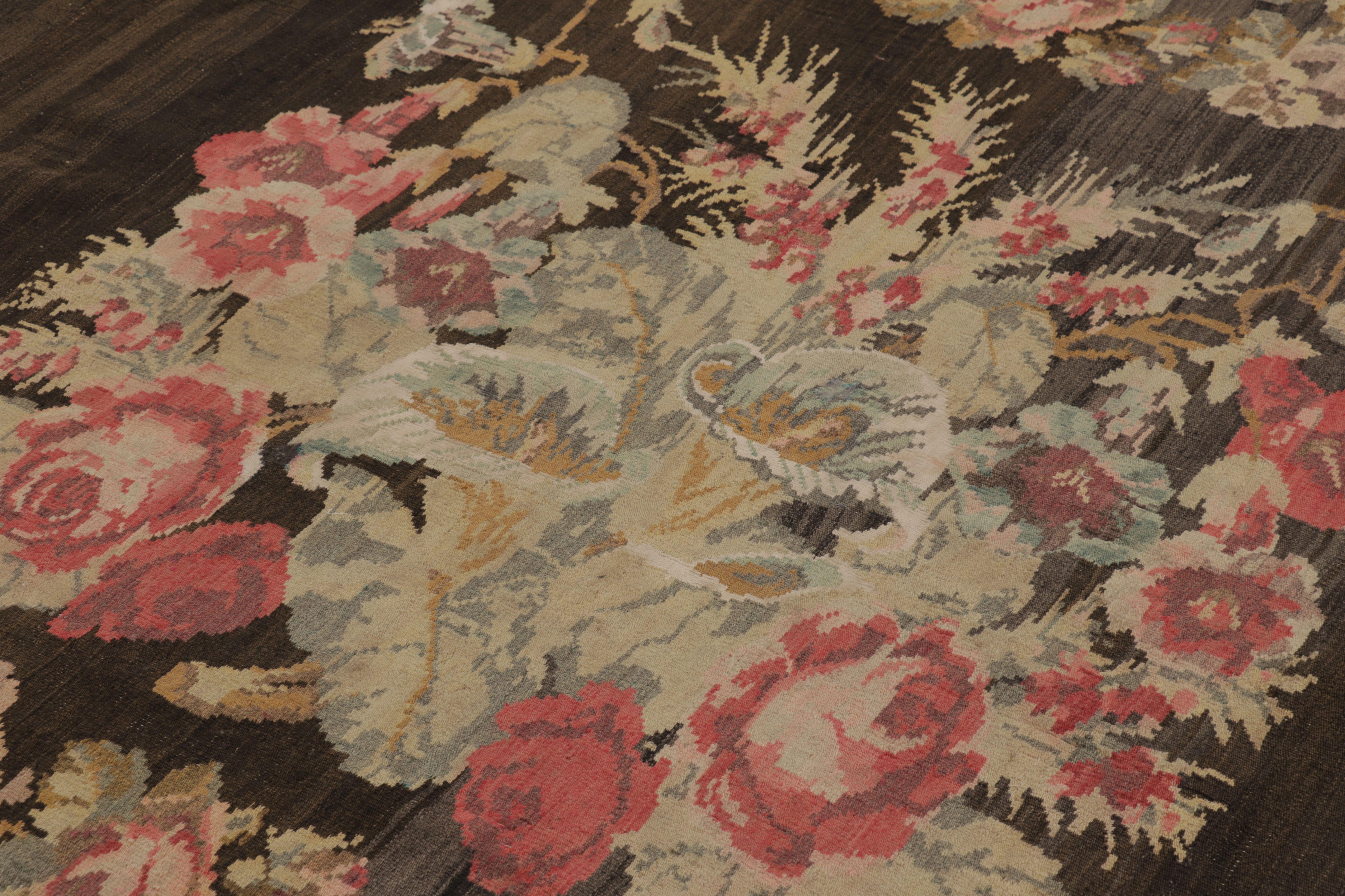 Mid-20th Century Vintage Moldovan Bessarabian Kilim, Rich Brown with Floral Sprays - Rug & Kilim For Sale