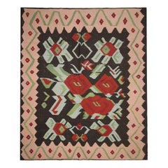 Vintage Moldovan Kilim Rug Handmade Carpet Floral Wool Flat Kilims