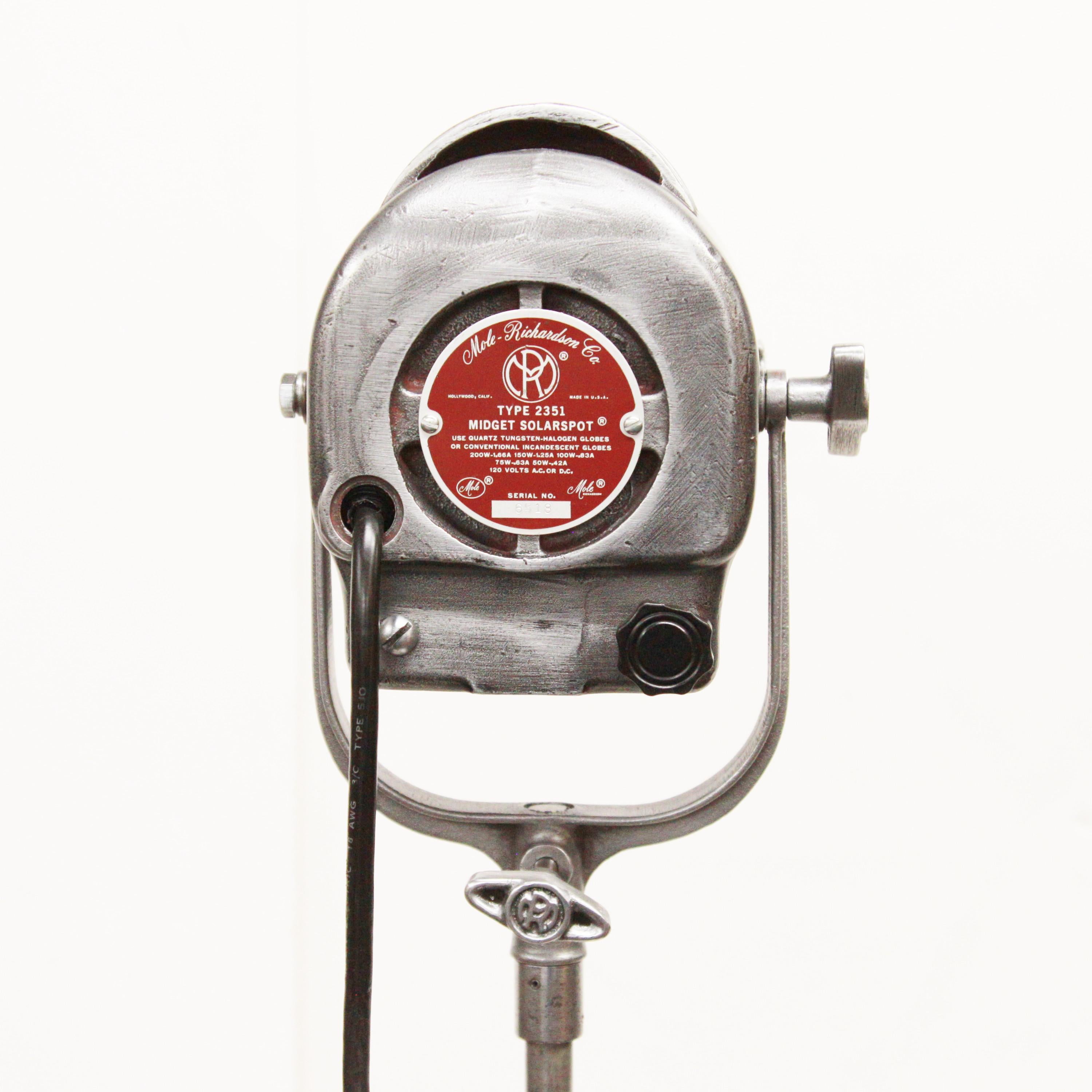 Mid-20th Century Vintage Mole-Richardson Type 2351 Midget Solarspot Spot Stage Light Floor Lamp For Sale