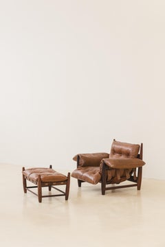 Sillón vintage "Mole" de palisandro con otomana de Sergio Rodrigues, 1957, Brasil