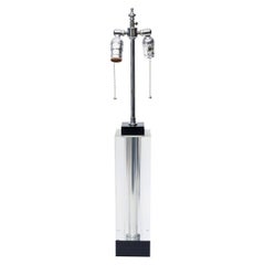 Vintage Molini Clear and Black Lucite Column Table or Desk Lamp 90's