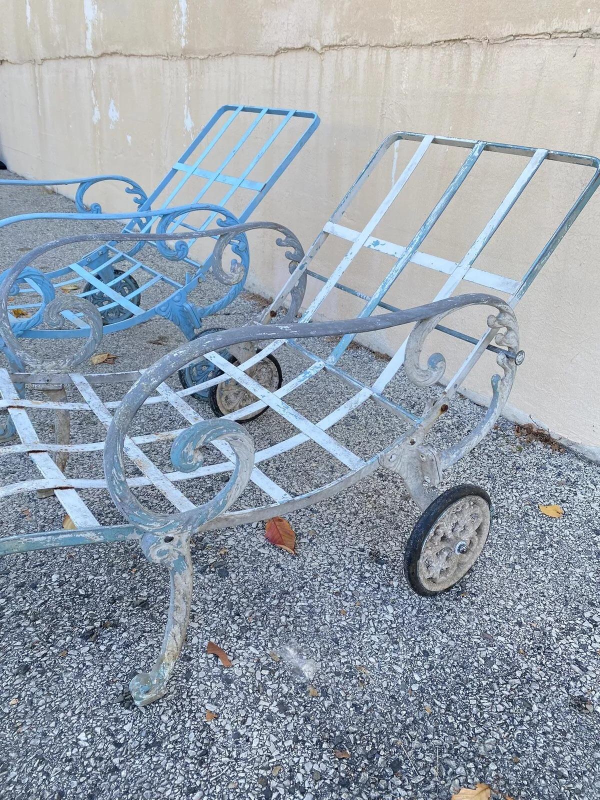 Vintage Molla Cast Aluminum Hollywood Regency Pool Patio Chaise Lounge - a Pair For Sale 3