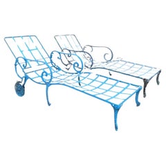 Vintage Molla Cast Aluminum Hollywood Regency Pool Patio Chaise Lounge - a Pair