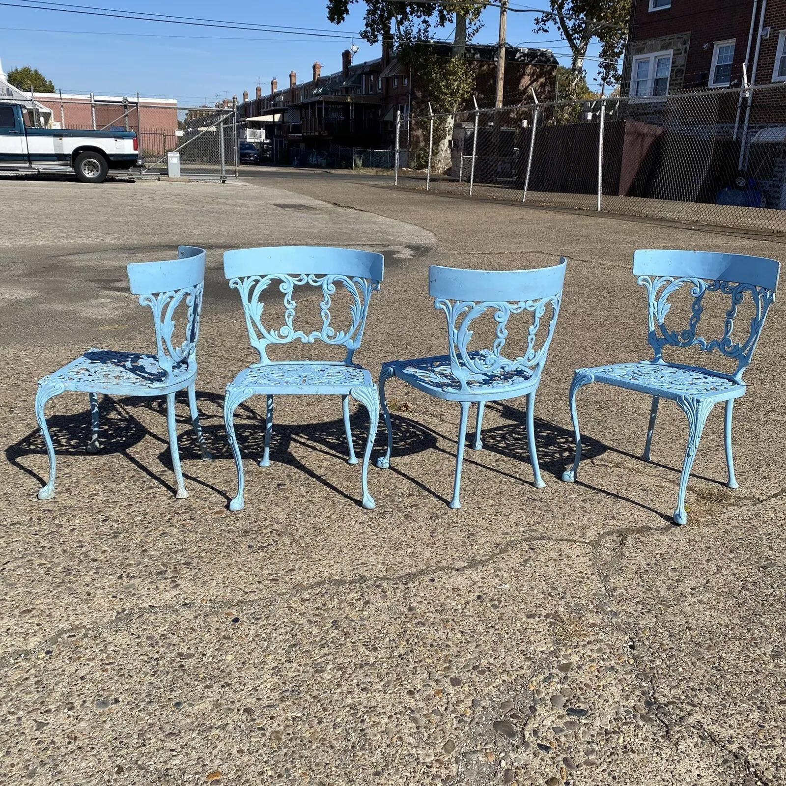 Vintage Molla Cast Aluminum Victorian Style Blue Garden Patio Dining Set - 5 Pcs For Sale 4