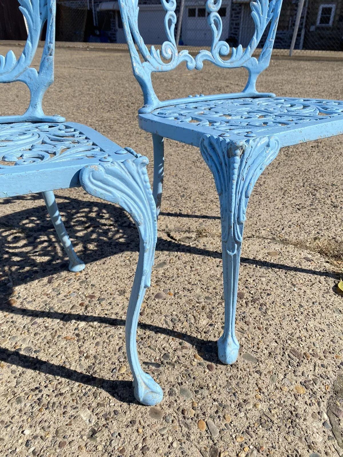 Vintage Molla Cast Aluminum Victorian Style Blue Garden Patio Dining Set - 5 Pcs For Sale 5