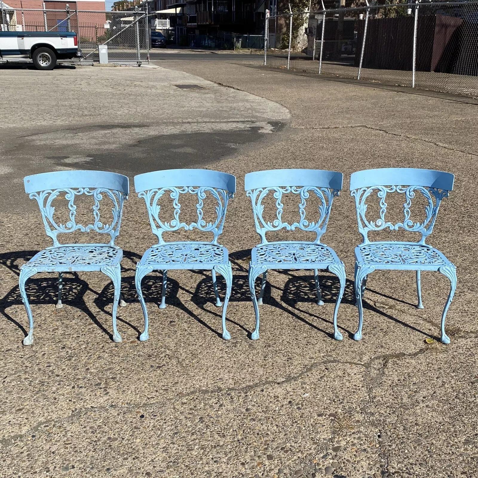 Other Vintage Molla Cast Aluminum Victorian Style Blue Garden Patio Dining Set - 5 Pcs For Sale