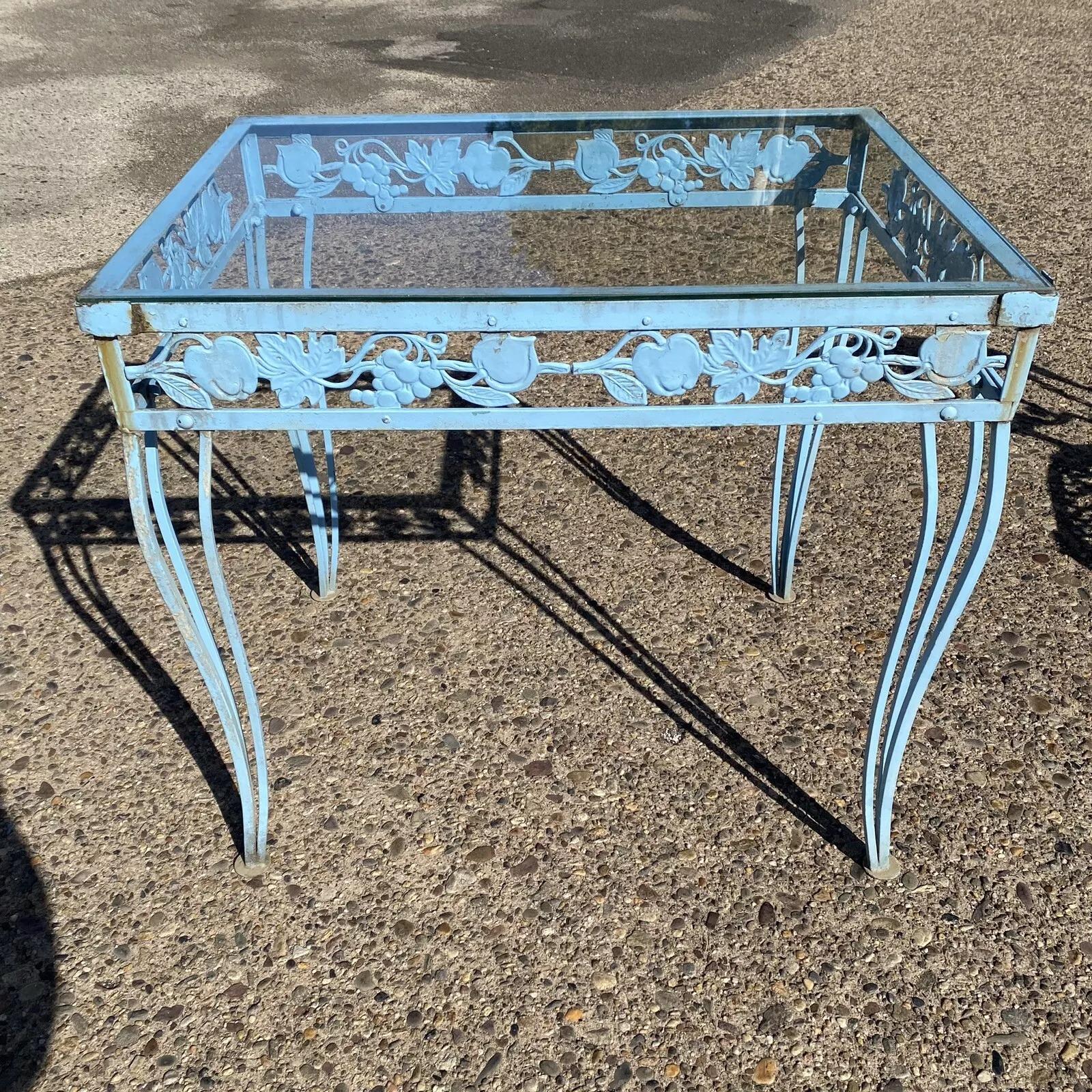 Unknown Vintage Molla Cast Aluminum Victorian Style Blue Garden Patio Dining Set - 5 Pcs For Sale