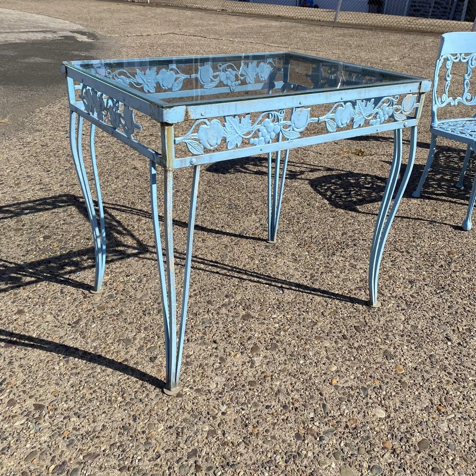 Vintage Molla Cast Aluminum Victorian Style Blue Garden Patio Dining Set - 5 Pcs For Sale 2