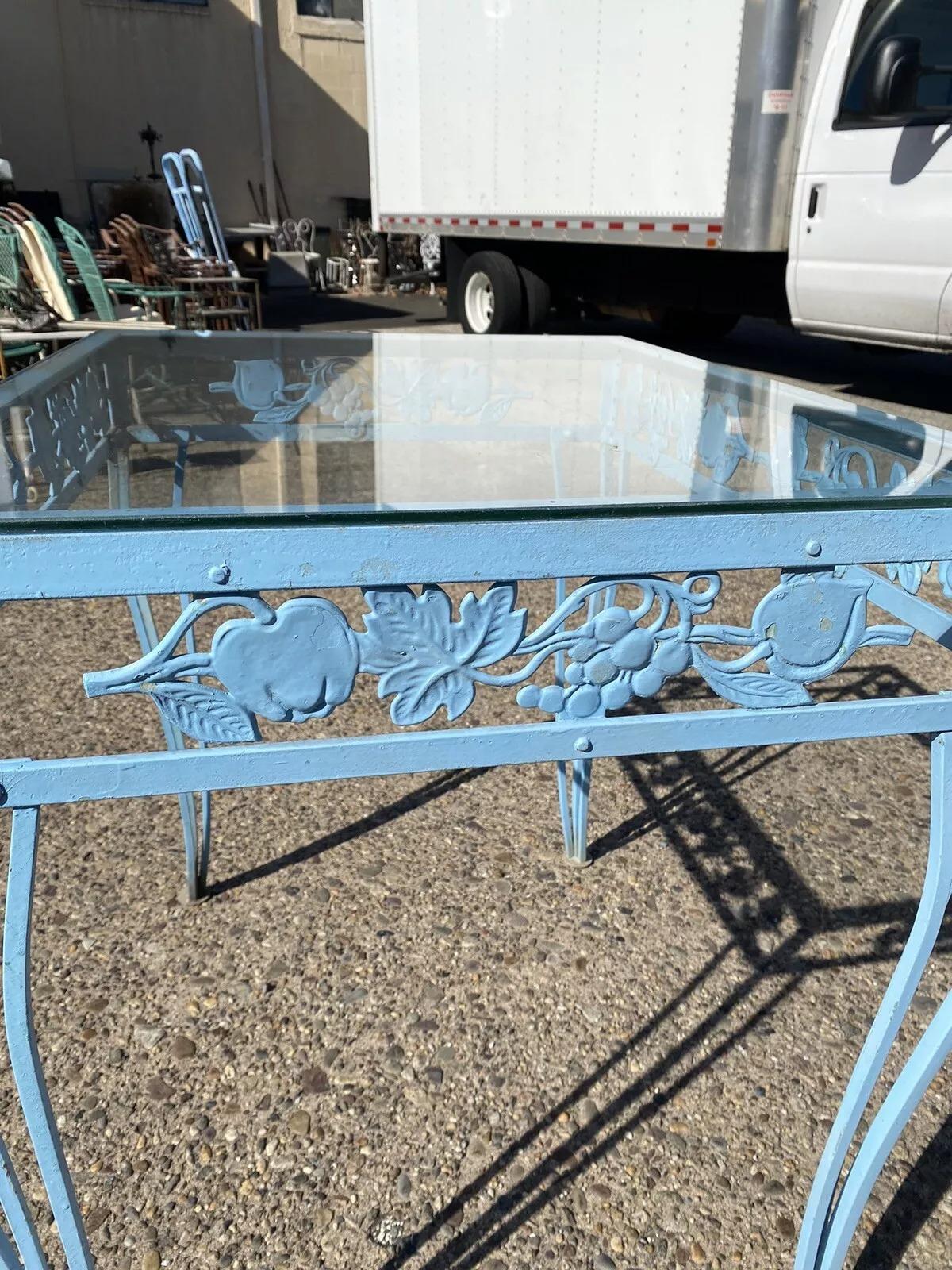 Vintage Molla Cast Aluminum Victorian Style Blue Garden Patio Dining Set - 5 Pcs For Sale 3