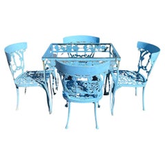 Vintage Molla Cast Aluminum Victorian Style Blue Garden Patio Dining Set - 5 Pcs