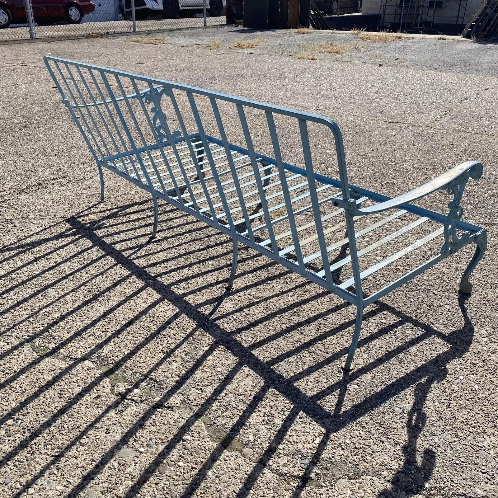Vintage Molla Cast Aluminum Victorian Style Blue Painted Garden Patio Sofa For Sale 5