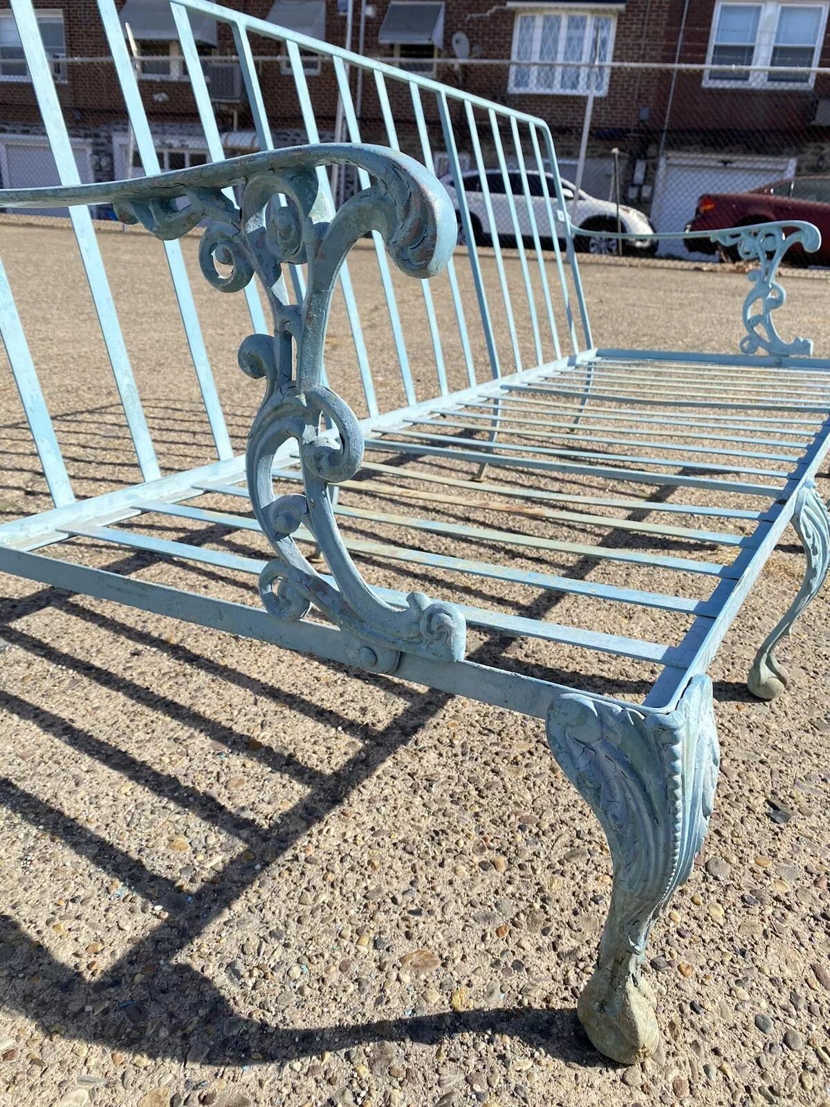 Vintage Molla Cast Aluminum Victorian Style Blue Painted Garden Patio Sofa For Sale 6