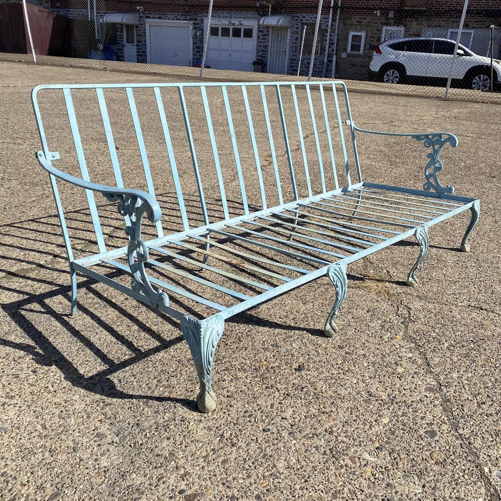 Vintage Molla Cast Aluminum Victorian Style Blue Painted Garden Patio Sofa For Sale 7