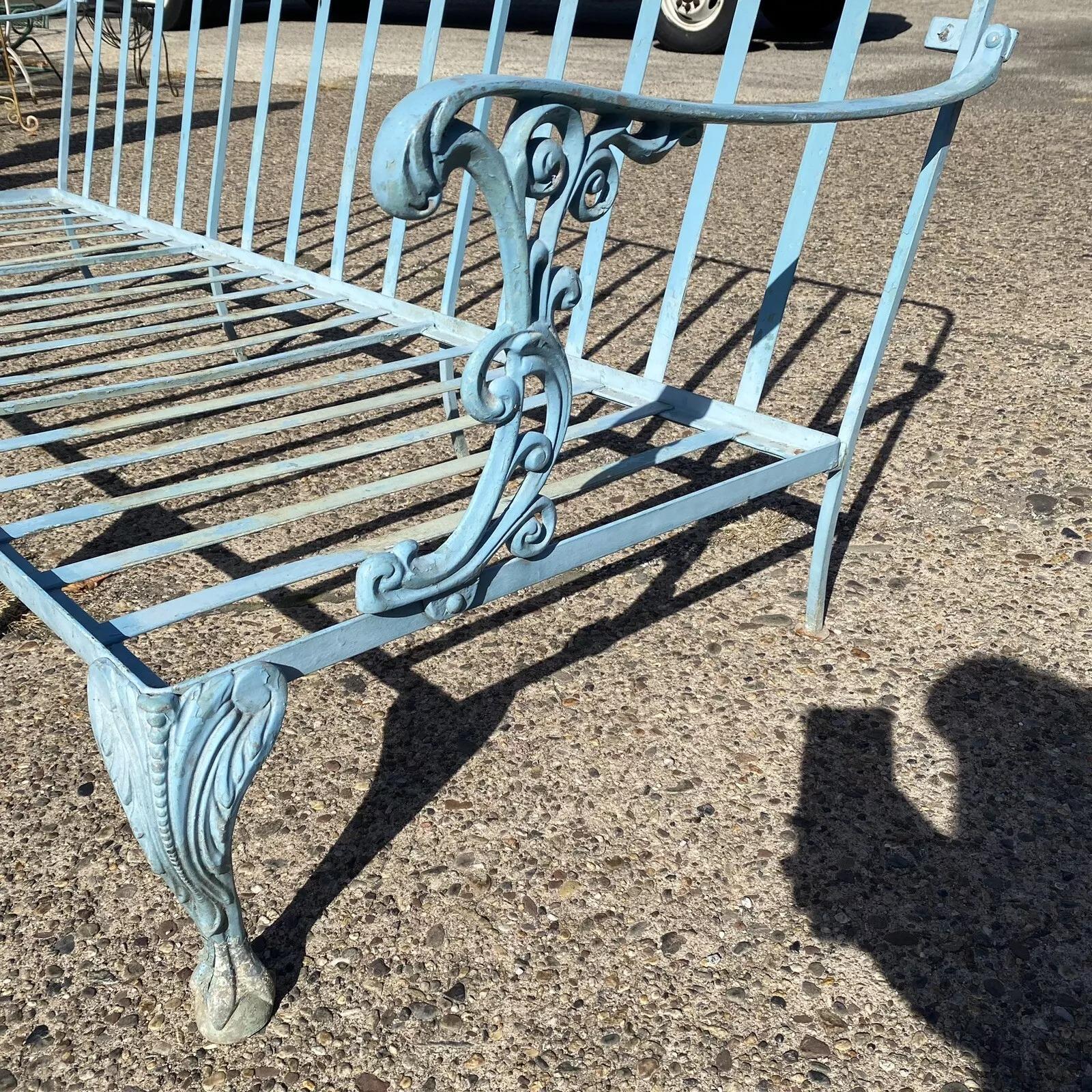 Unknown Vintage Molla Cast Aluminum Victorian Style Blue Painted Garden Patio Sofa For Sale