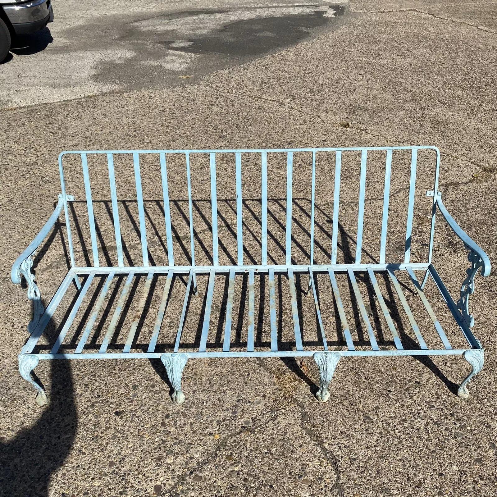 20th Century Vintage Molla Cast Aluminum Victorian Style Blue Painted Garden Patio Sofa For Sale