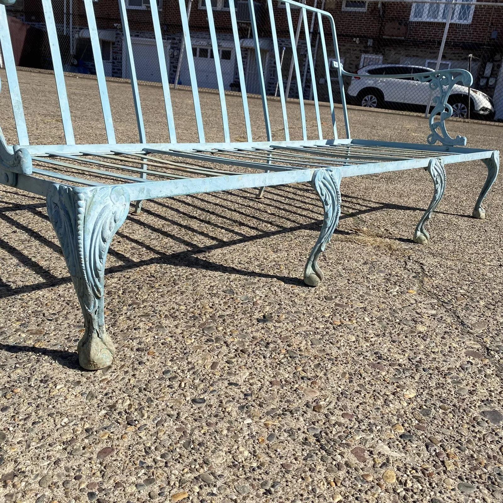 Vintage Molla Cast Aluminum Victorian Style Blue Painted Garden Patio Sofa For Sale 1
