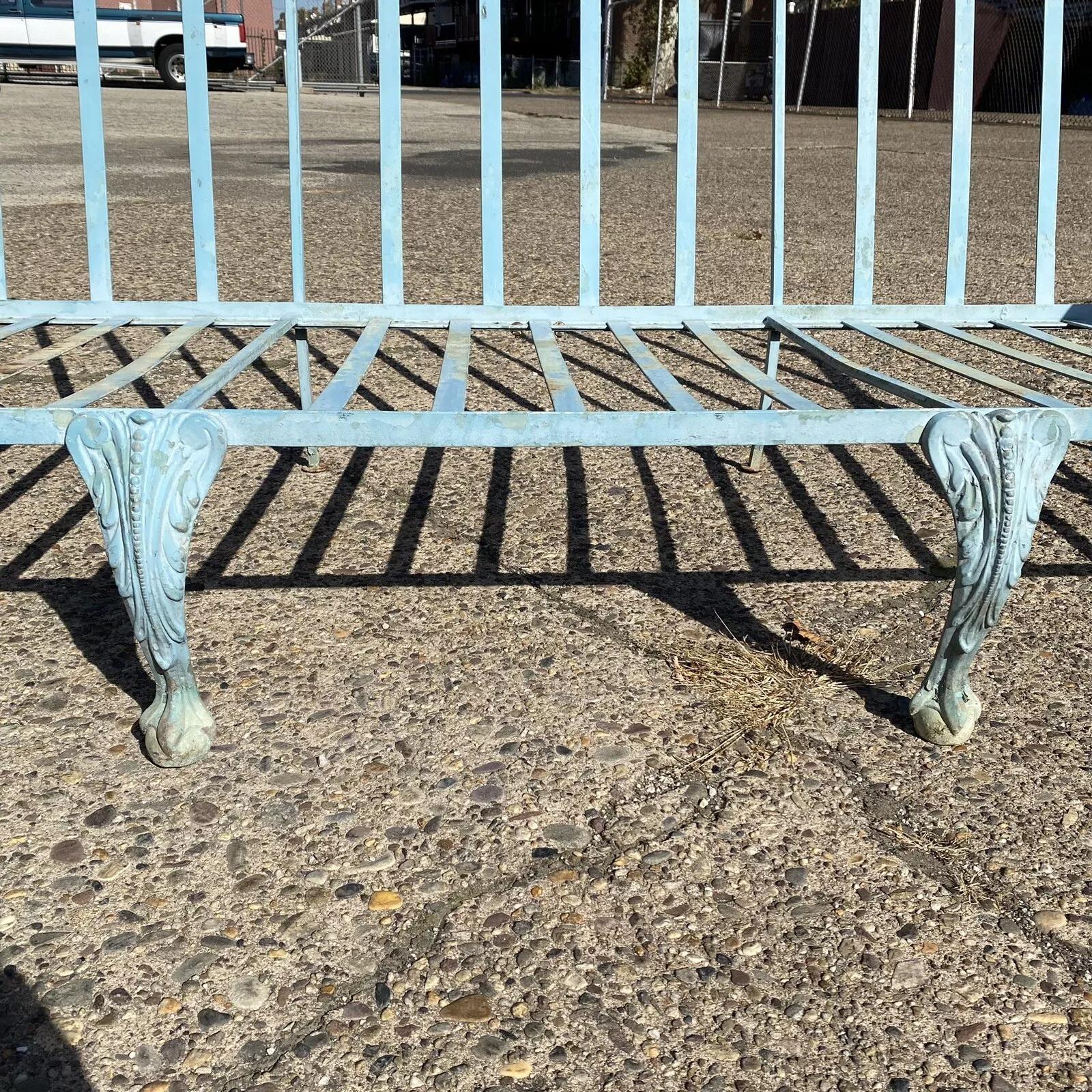 Vintage Molla Cast Aluminum Victorian Style Blue Painted Garden Patio Sofa For Sale 3