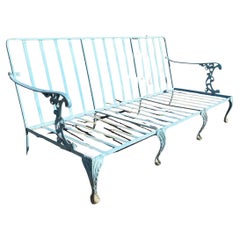 Vintage Molla Cast Aluminum Victorian Style Blue Painted Garden Patio Sofa