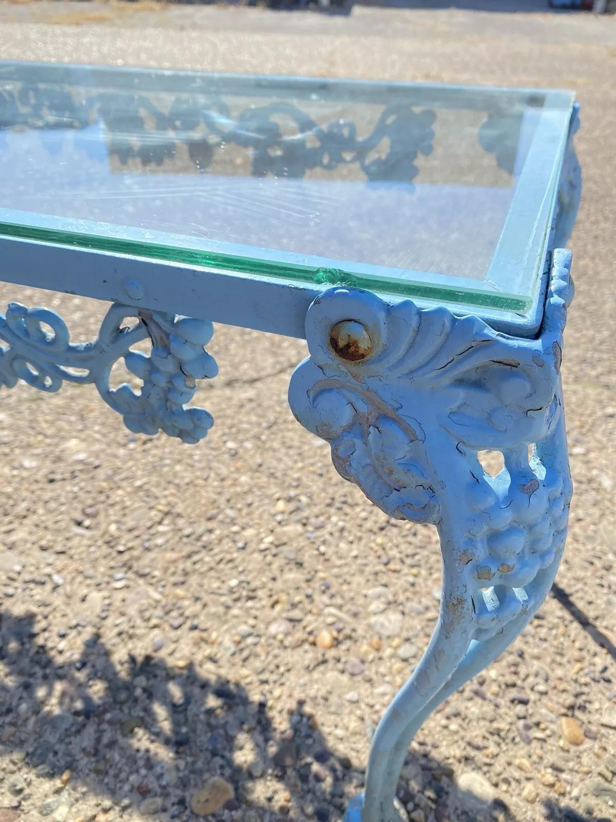 Vintage Molla Victoriana Aluminio Fundido Metal Tapa de Cristal Mesa de Centro para Patio de Jardín en venta 2