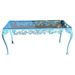 Vintage Molla Victorian Cast Aluminum Metal Glass Top Garden Patio Coffee Table