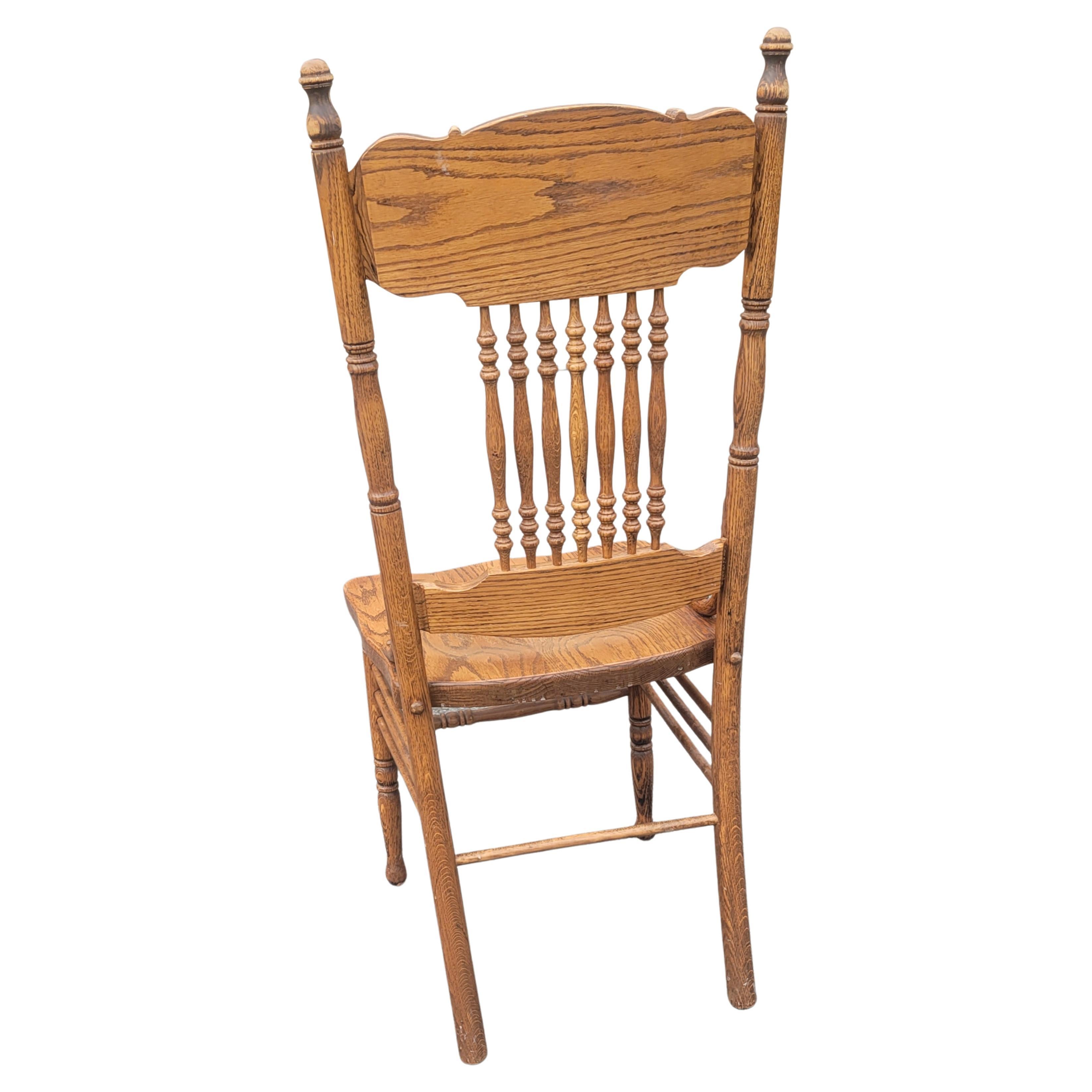 Vintage Mona Liza Furniture Handcrafted Oak Press Back Dining Chairs, Set of 6 For Sale 2