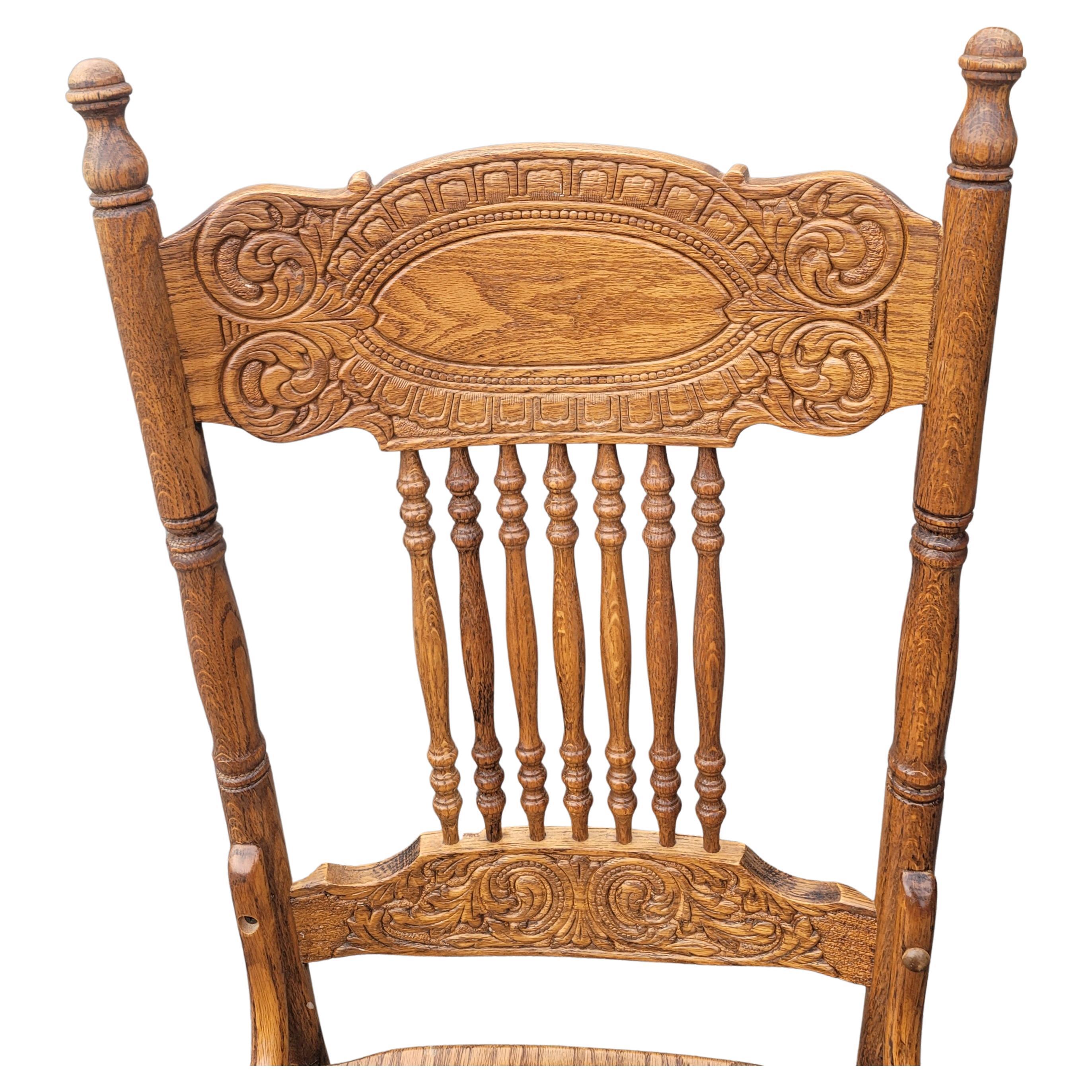 Vintage Mona Liza Furniture Handcrafted Oak Press Back Dining Chairs, Set of 6 3