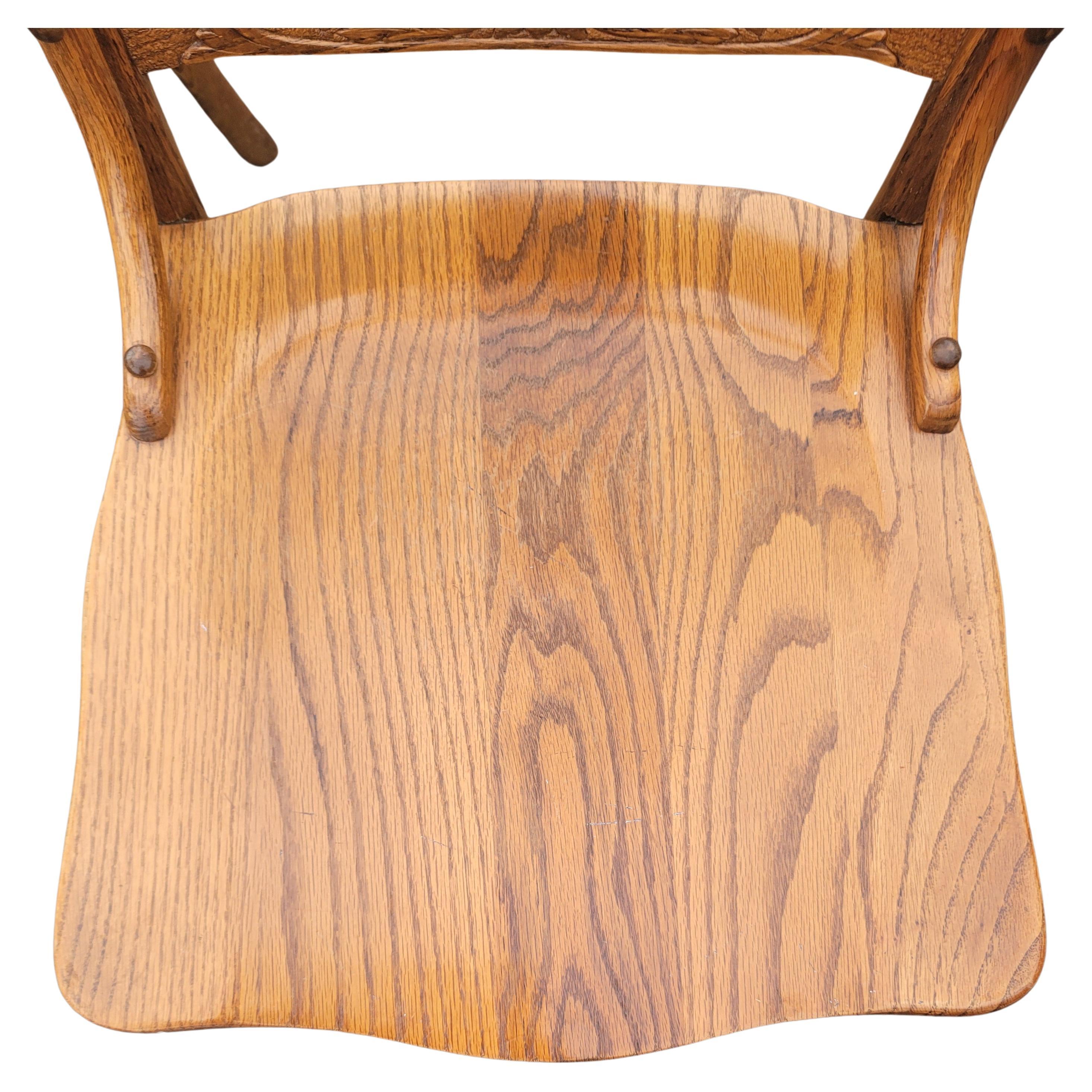 Vintage Mona Liza Furniture Handcrafted Oak Press Back Dining Chairs, Set of 6 4