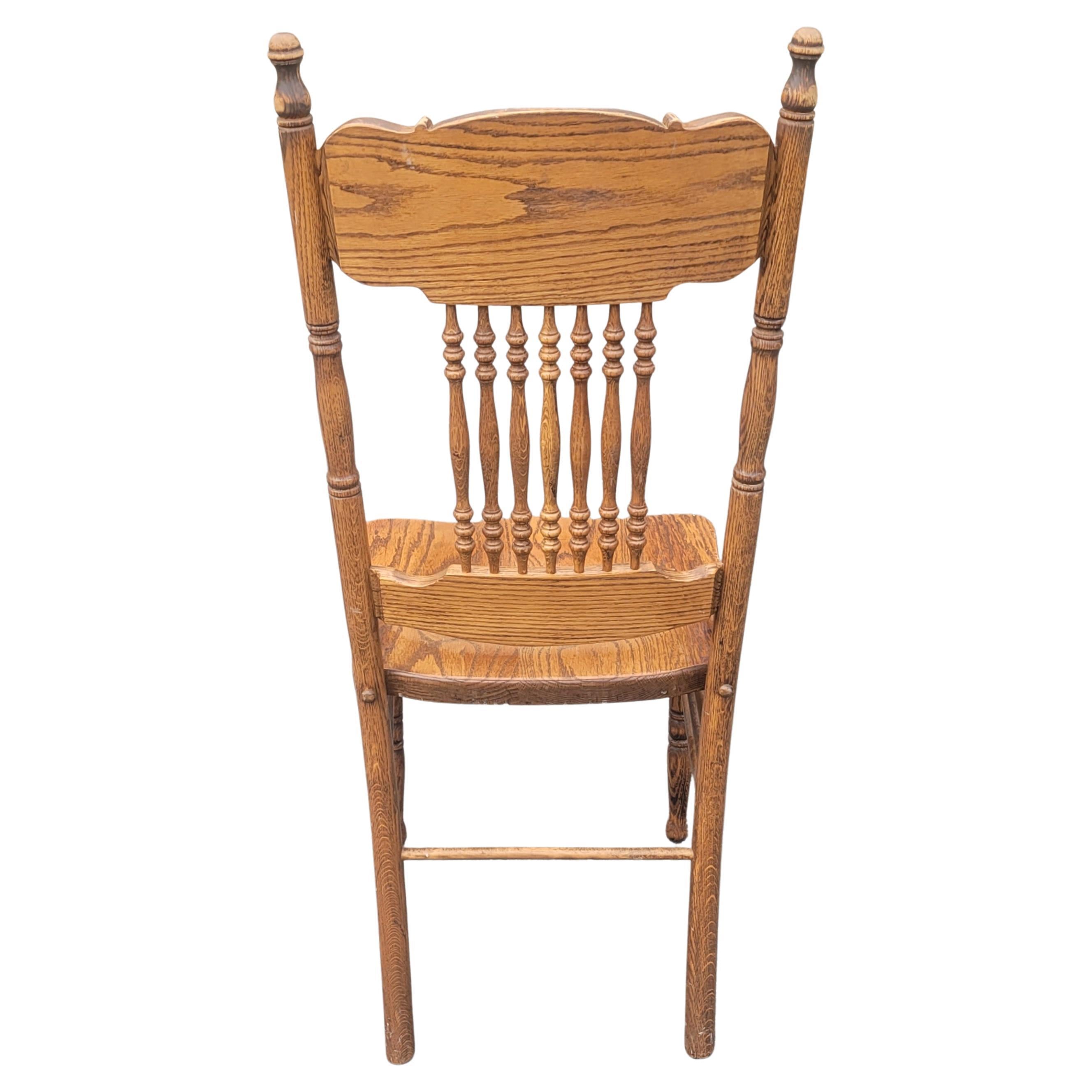 20th Century Vintage Mona Liza Furniture Handcrafted Oak Press Back Dining Chairs, Set of 6