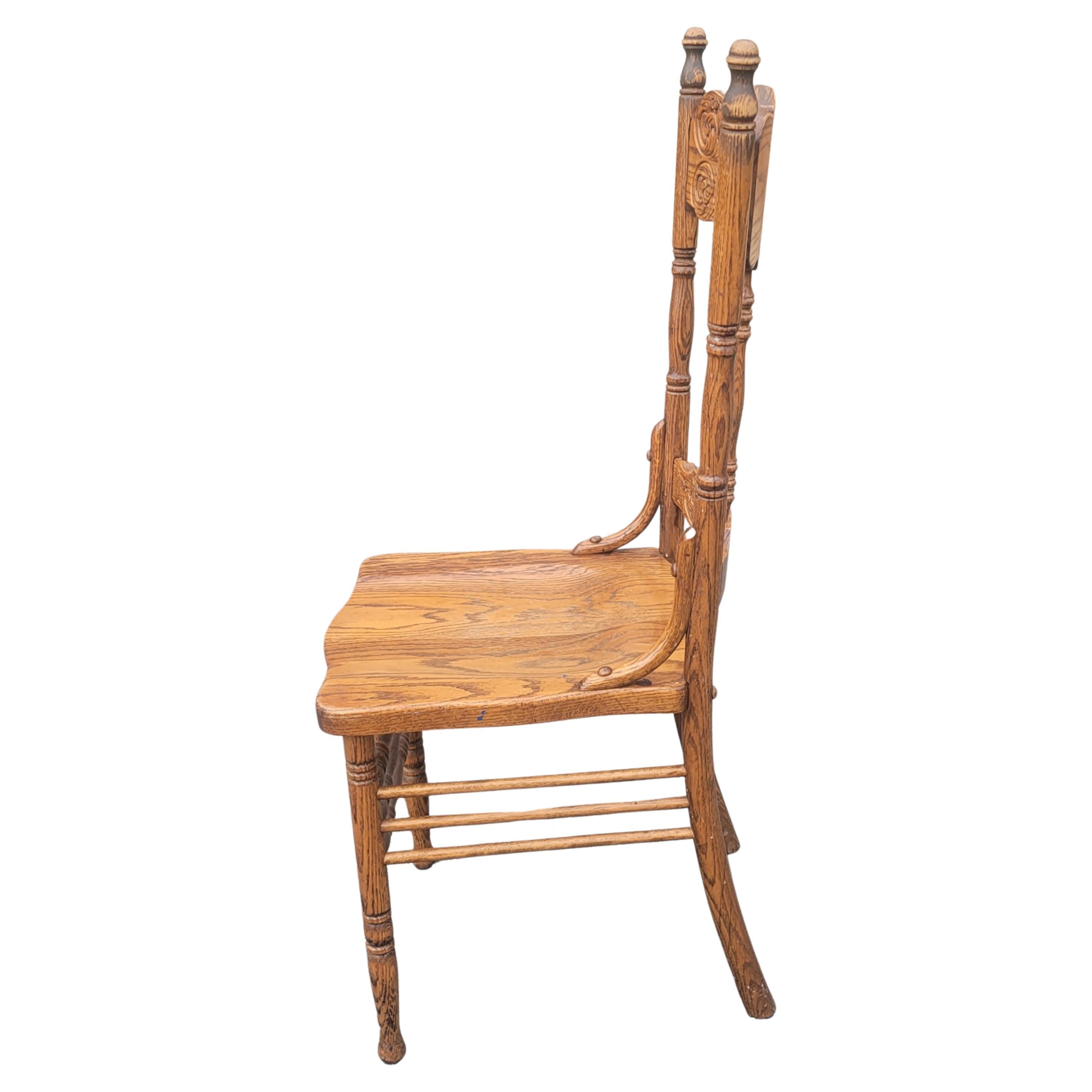 Vintage Mona Liza Furniture Handcrafted Oak Press Back Dining Chairs, Set of 6 1