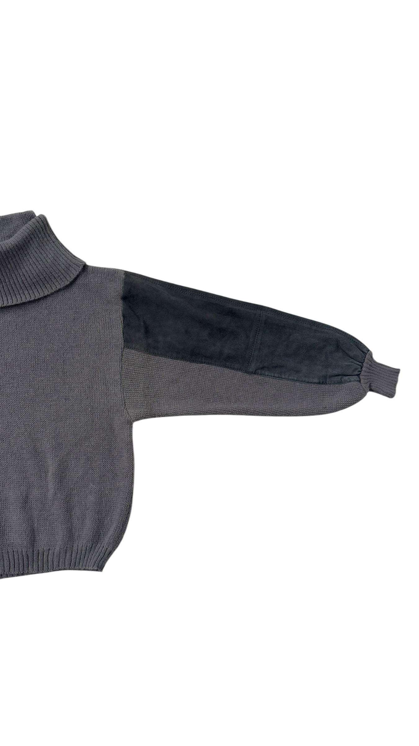 Vintage “Mondrian” Wool Turtleneck Sweater with Suede Inserts - No import duty! in vendita 7