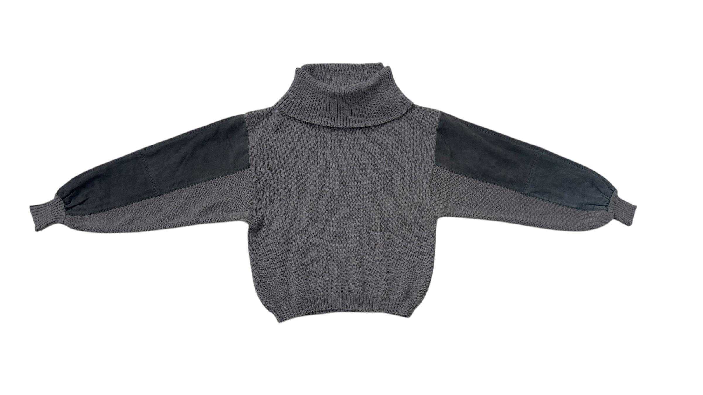 Vintage “Mondrian” Wool Turtleneck Sweater with Suede Inserts - No import duty! in vendita 8