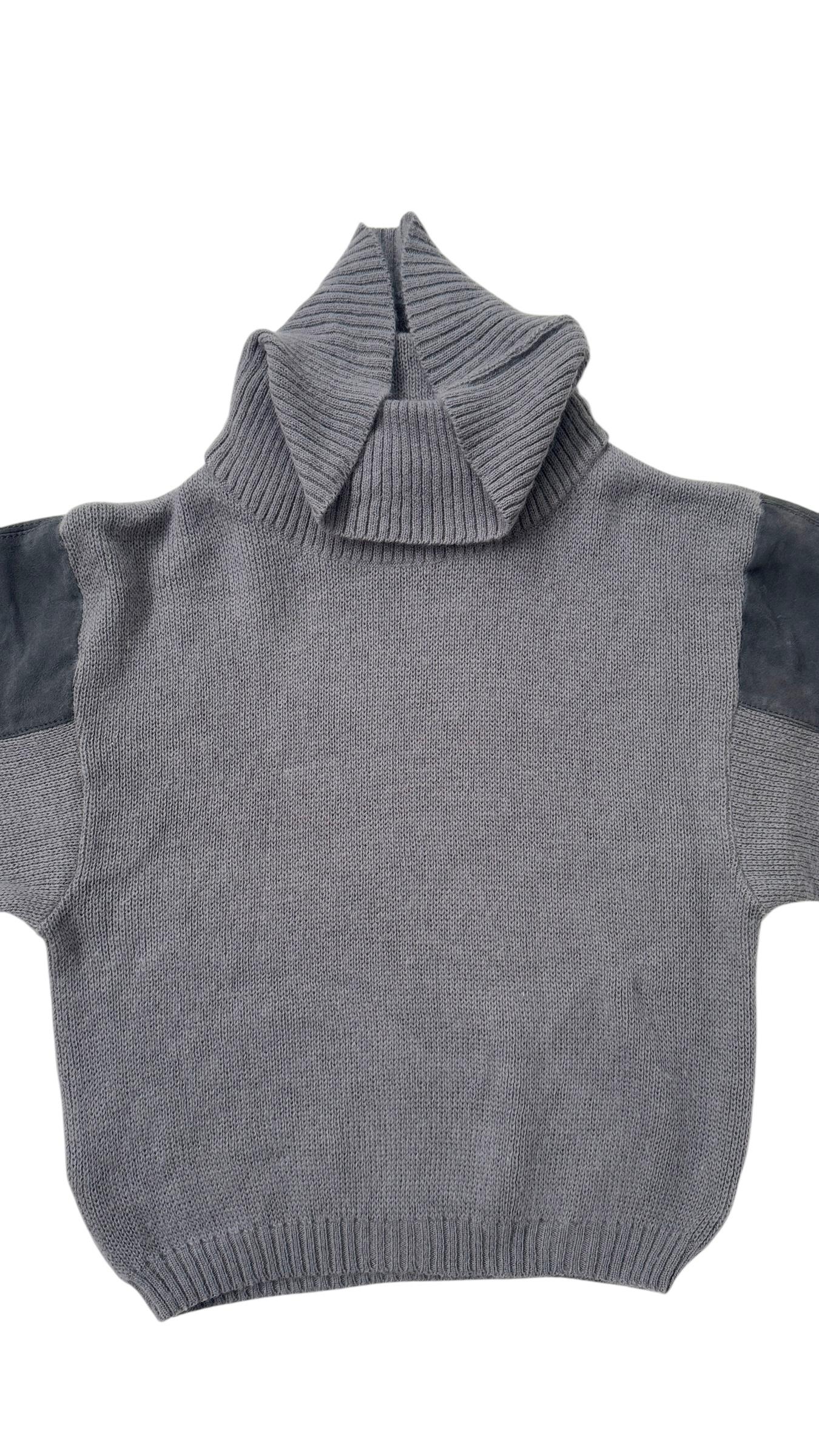 Vintage “Mondrian” Wool Turtleneck Sweater with Suede Inserts - No import duty! in vendita 1