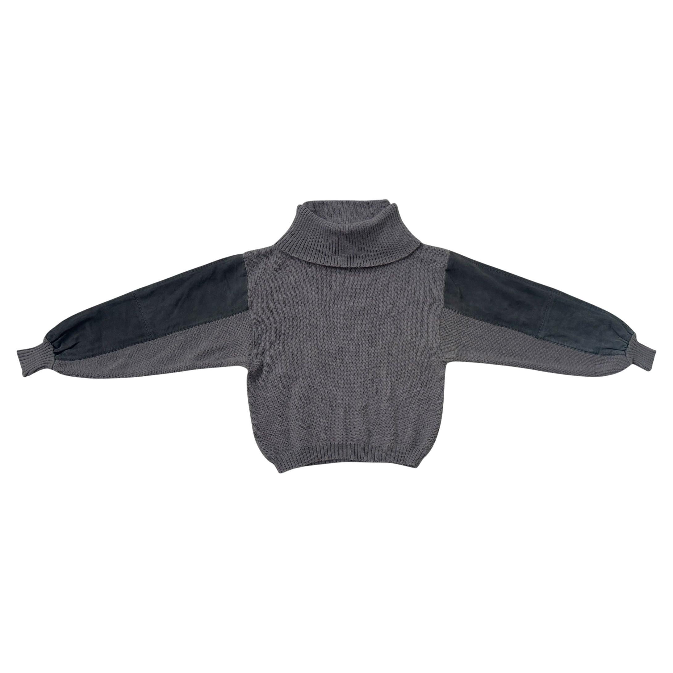 Vintage “Mondrian” Wool Turtleneck Sweater with Suede Inserts - No import duty! in vendita