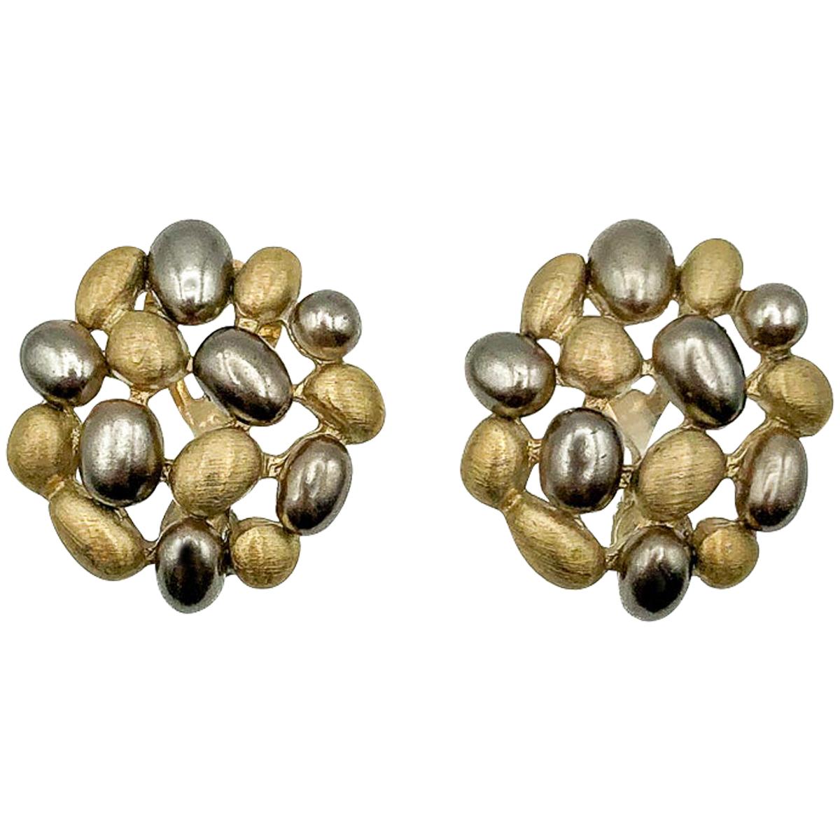 Vintage Monet Bronze & gold Pebble Earrings 1990s For Sale