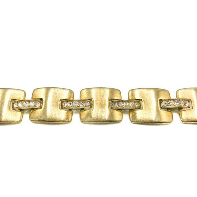 Vintage Monet Halskette & Armband 1980er Jahre, gebürstetes Gold & Kristall H (Modernistisch) im Angebot