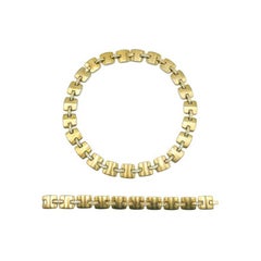 Vintage Monet Brushed Gold & Crystal H Necklace & Bracelet Set 1980s