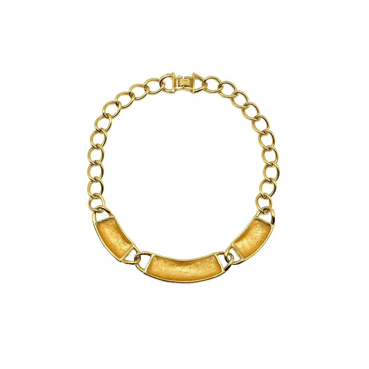 Vintage Monet Chunky Chain Gold & Black Enamel Collar 1980s In Good Condition In Wilmslow, GB