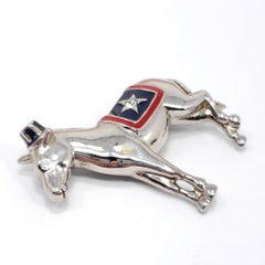 Vintage Monet Democratic Donkey Pin Brooch in Silver:: Red and Blue Enamel