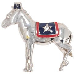 Used Monet Democratic Donkey Pin Brooch in Silver, Red and Blue Enamel